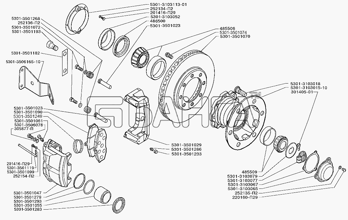 ЗИЛ ЗИЛ-5301 (2006) Схема Тормозной механизм и ступица переднего
